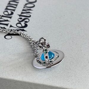 Vivienne Westwood Silver Necklace with Blue Orb Pendant